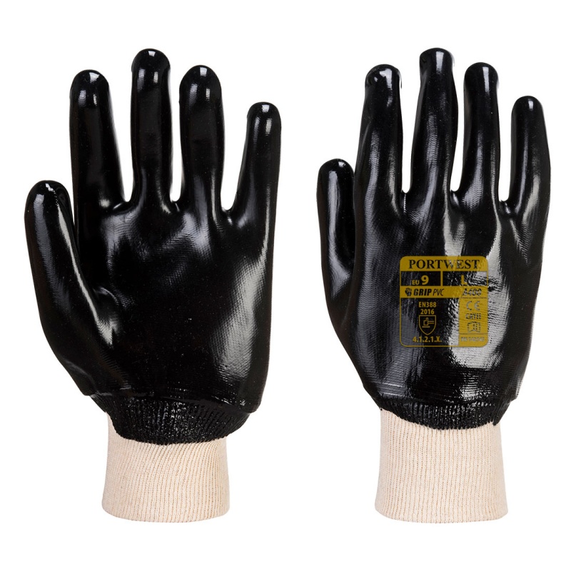 Portwest Oil-Resistant PVC Black Gloves A400